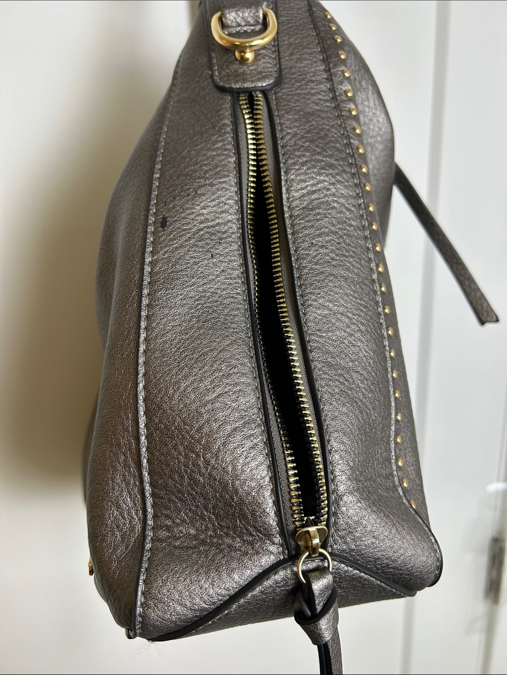 Montana West Studded Metallic Pewter Silver Hobo Shoulder Bag - Picture 8 of 15